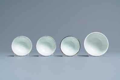 Vier Chinese blauw-witte 'Bleu de Hue' koppen voor de Vietnamese markt, Tu Duc merk, 19e eeuw