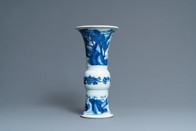 A Chinese blue and white 'gu' 'riders on horseback' vase, Kangxi