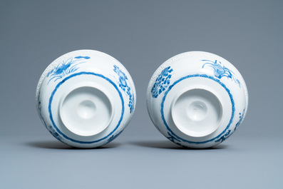 A pair of Chinese blue and white 'immortals' bowls, Kangxi