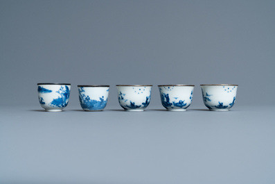 Five Chinese blue and white 'Bleu de Hue' cups for the Vietnamese market, 19th C.