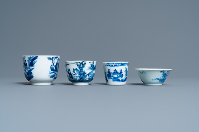 Four Chinese blue and white cups, 19th C.