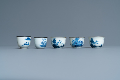Five Chinese blue and white 'Bleu de Hue' cups for the Vietnamese market, 19th C.
