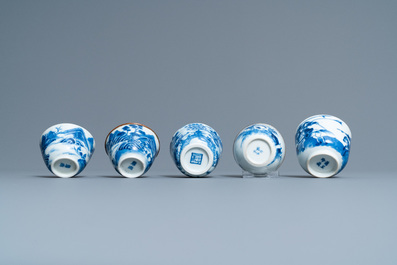 Five Chinese blue and white 'Bleu de Hue' cups for the Vietnamese market, 19th C.