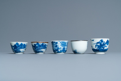 Five Chinese blue and white 'Bleu de Hue' cups for the Vietnamese market, 19th C.
