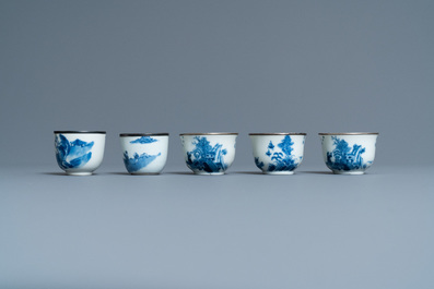 Five Chinese blue and white 'Bleu de Hue' cups for the Vietnamese market, 19th C.