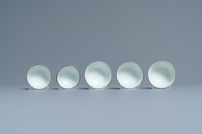 Five Chinese blue and white 'Bleu de Hue' cups for the Vietnamese market, 19th C.