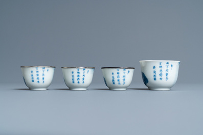 Vier Chinese blauw-witte 'Bleu de Hue' koppen voor de Vietnamese markt, Tu Duc merk, 19e eeuw