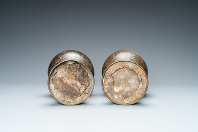 A pair of Chinese bronze vases, Yuan