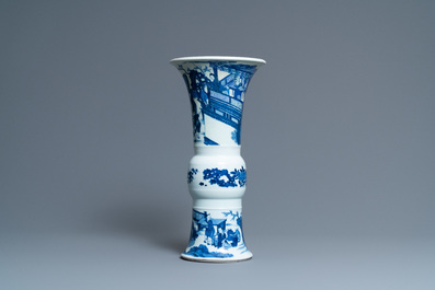 A Chinese blue and white 'gu' 'riders on horseback' vase, Kangxi