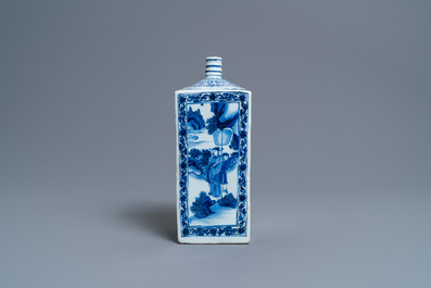 A Chinese blue and white square flask, Transitional period