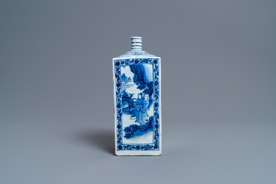 A Chinese blue and white square flask, Transitional period