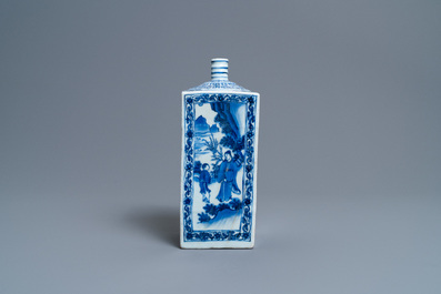 A Chinese blue and white square flask, Transitional period