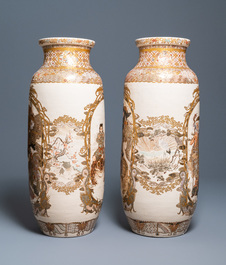 A pair of tall Japanese Satsuma vases, Meiji, 19th C.