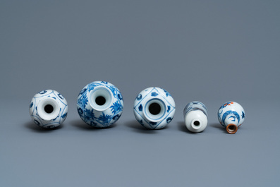 Five Chinese mostly blue and white vases, Kangxi
