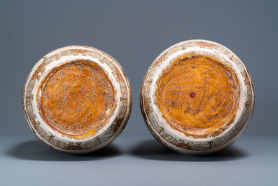 A pair of tall Japanese Satsuma vases, Meiji, 19th C.