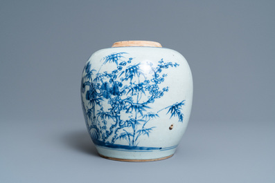 A Chinese blue and white 'Three friends of winter' jar, Kangxi
