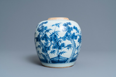 A Chinese blue and white 'Three friends of winter' jar, Kangxi
