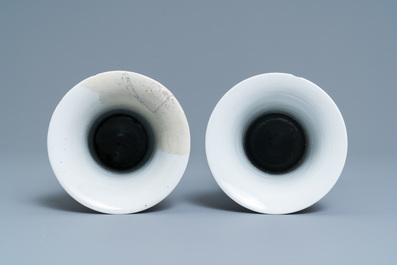 A Chinese blue and white five-piece garniture with floral design, 19th C.