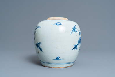 A Chinese blue and white 'Three friends of winter' jar, Kangxi