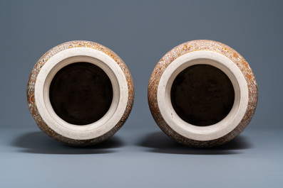 A pair of tall Japanese Satsuma vases, Meiji, 19th C.