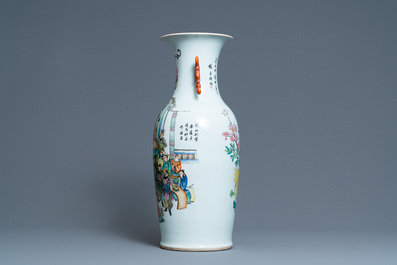 A Chinese two-sided qianjiang cai and famille rose vase, 19/20th C.