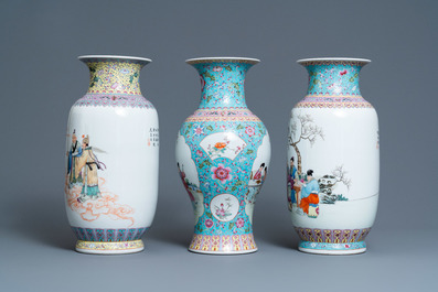 Drie Chinese famille rose vazen, Qianlong merken, Republiek
