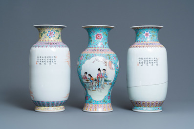 Drie Chinese famille rose vazen, Qianlong merken, Republiek