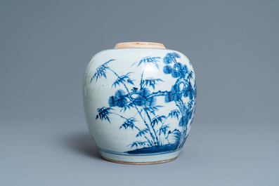 A Chinese blue and white 'Three friends of winter' jar, Kangxi