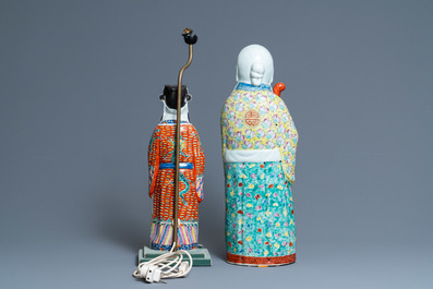 Two Chinese famille rose 'Star God' figures, seal marks, 19/20th C.