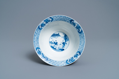 A Chinese blue and white 'klapmuts' bowl, Chenghua mark, Kangxi