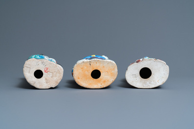Three Chinese famille rose 'Star God' figures, seal marks, 19/20th C.