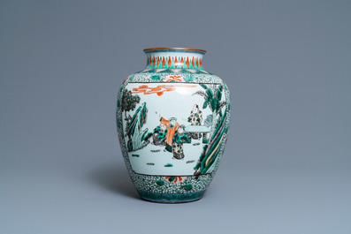 A Chinese famille verte 'playing boys' vase, 19th C.