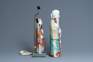 Two Chinese famille rose 'Star God' figures, seal marks, 19/20th C.