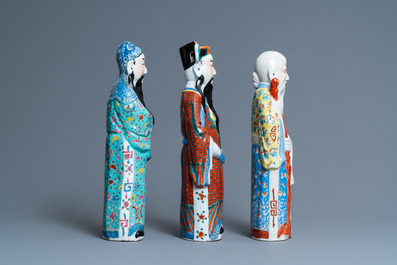 Three Chinese famille rose 'Star God' figures, seal marks, 19/20th C.