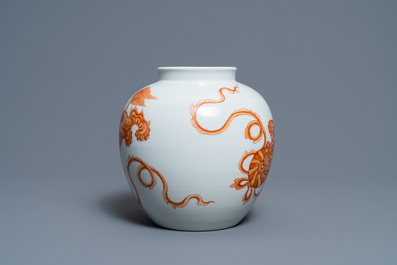 A Chinese iron-red 'Buddhist lions' vase, 20th C.