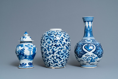 Three Chinese blue and white vases, 19th C.