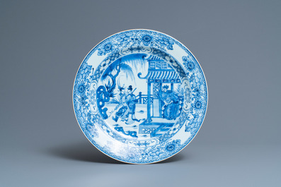 Three Chinese blue and white and famille rose dishes, Kangxi/Yongzheng