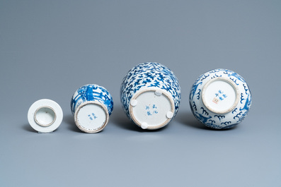 Three Chinese blue and white vases, 19th C.
