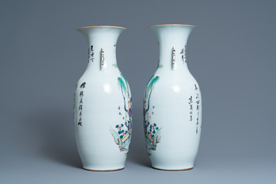 A pair of Chinese famille rose vases, 19/20th C.