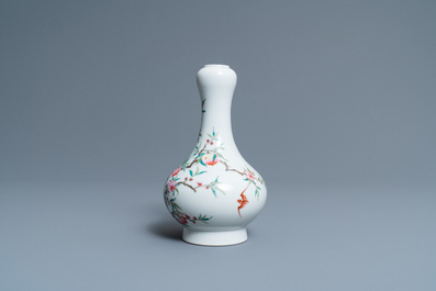 A Chinese famille rose 'peaches' bottle vase, 'Dun mu tang zhi' mark, Republic