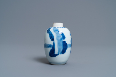 A Chinese blue and white silver-mounted tea caddy, Kangxi