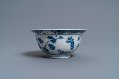 A Chinese blue and white 'twelve magpies' bowl, Chenghua mark, Kangxi