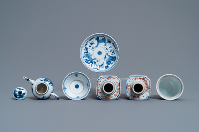 A collection of Chinese blue and white, famille rose, verte and Imari-style tea wares, Kangxi/Qianlong