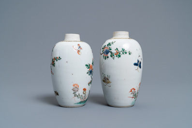 A pair of Chinese famille verte jars with birds among blossoming branches, Kangxi