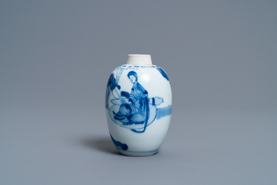 A Chinese blue and white silver-mounted tea caddy, Kangxi