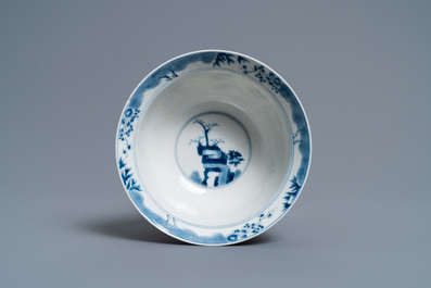A Chinese blue and white 'twelve magpies' bowl, Chenghua mark, Kangxi