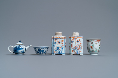 A collection of Chinese blue and white, famille rose, verte and Imari-style tea wares, Kangxi/Qianlong