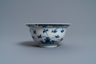 A Chinese blue and white 'twelve magpies' bowl, Chenghua mark, Kangxi
