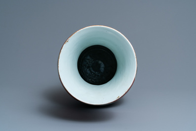 A Chinese famille rose coral red-ground vase, Qianlong mark, Republic