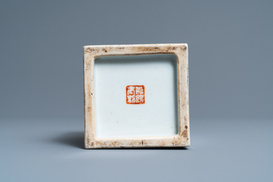 A Chinese square brush pot with calligraphy, seal mark, Republic